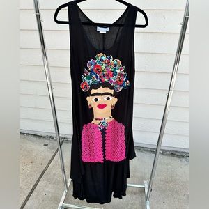 Swimsuit coverup with embroidered Frida Kahlo